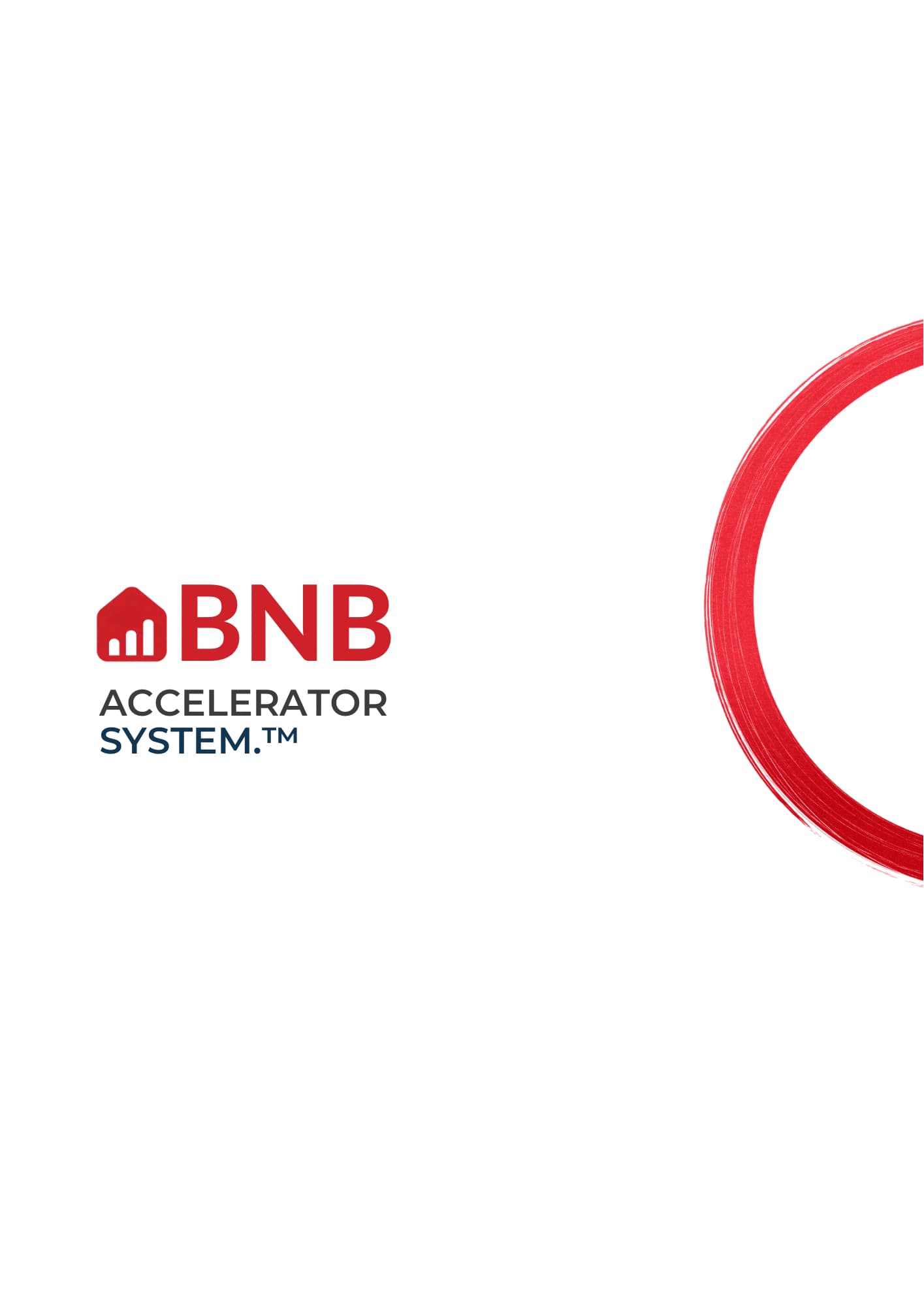 Logo BNB Accelerator System con icona di casa rossa e cerchio a pennellata laterale.